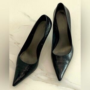 Nine West Black Crocodile Embossed Leather Heels, Size 7